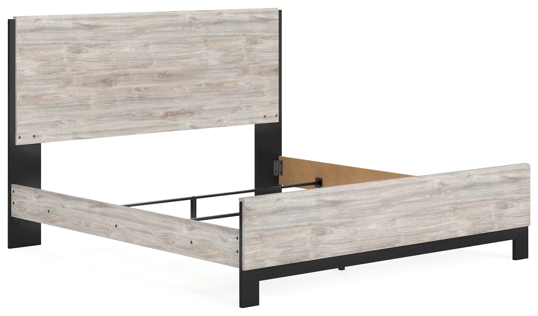 Vessalli King Panel Bed with Mirrored Dresser and 2 Nightstands in Gray