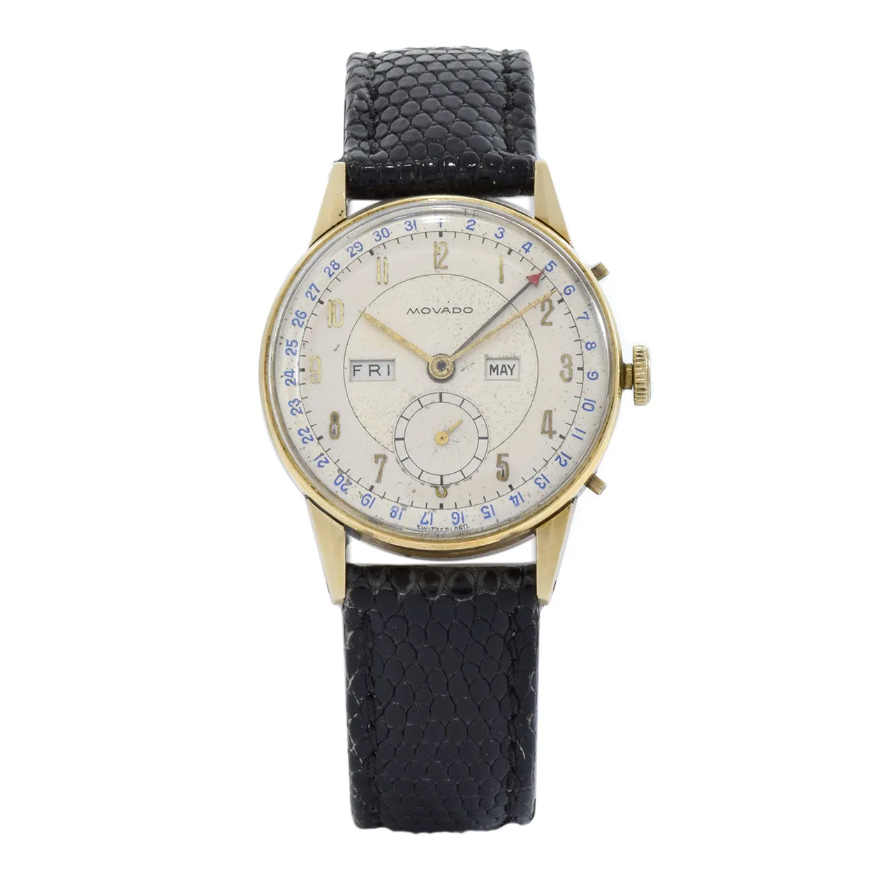Vintage 1940's Movado Triple Date 14KT Yellow Gold Watch