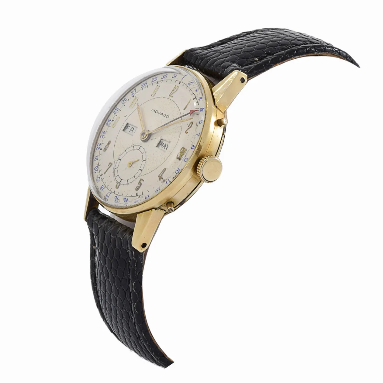 Vintage 1940's Movado Triple Date 14KT Yellow Gold Watch