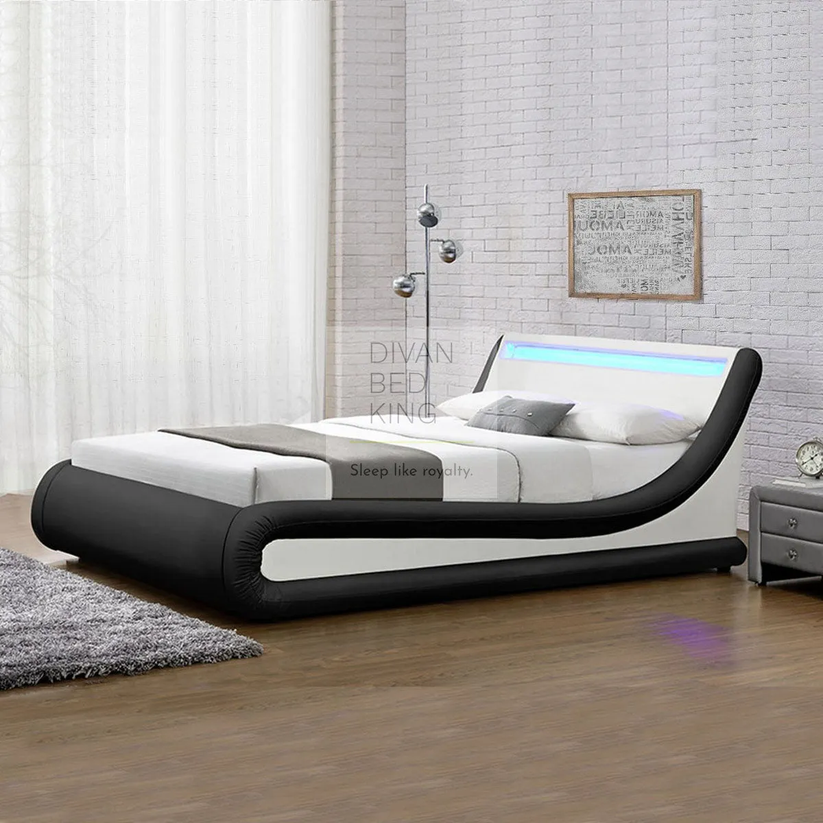 Volo LED Modern Black Leather Ottoman Storage Bed