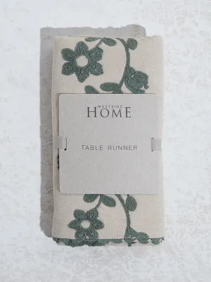 Westside Home Dark Green Floral Embroidered Table Runner