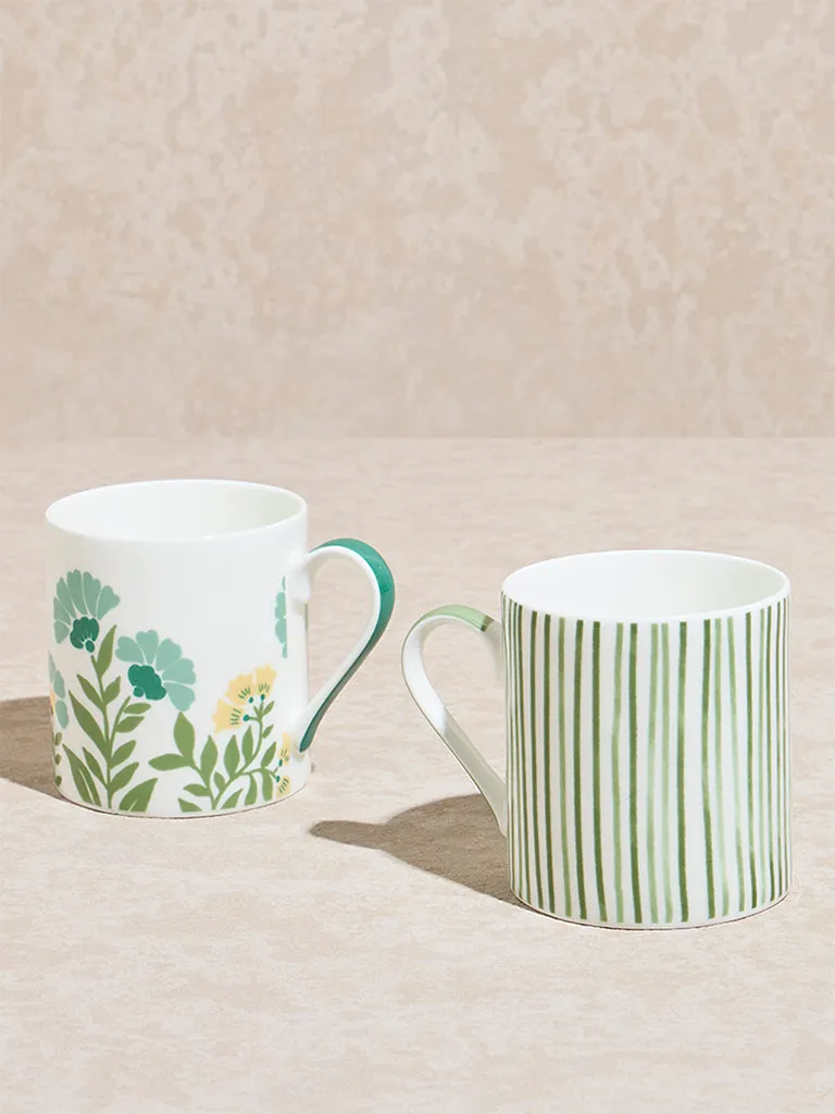 Westside Home Green Printed Large Mugs  (Set of 2)