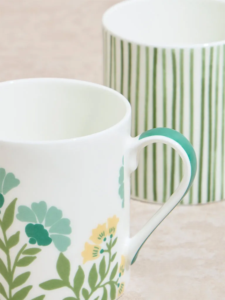 Westside Home Green Printed Large Mugs  (Set of 2)