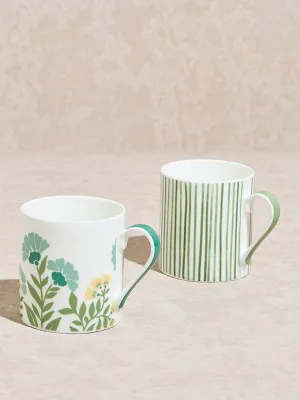Westside Home Green Printed Large Mugs  (Set of 2)