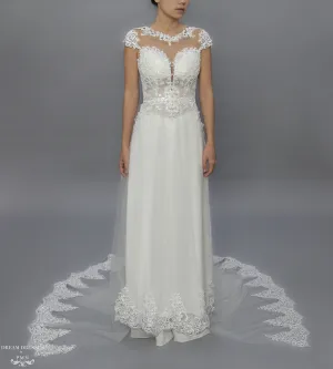 White Bridal Ao Dai | Modern Vietnamese Lace Bridal Dress (#JENY)