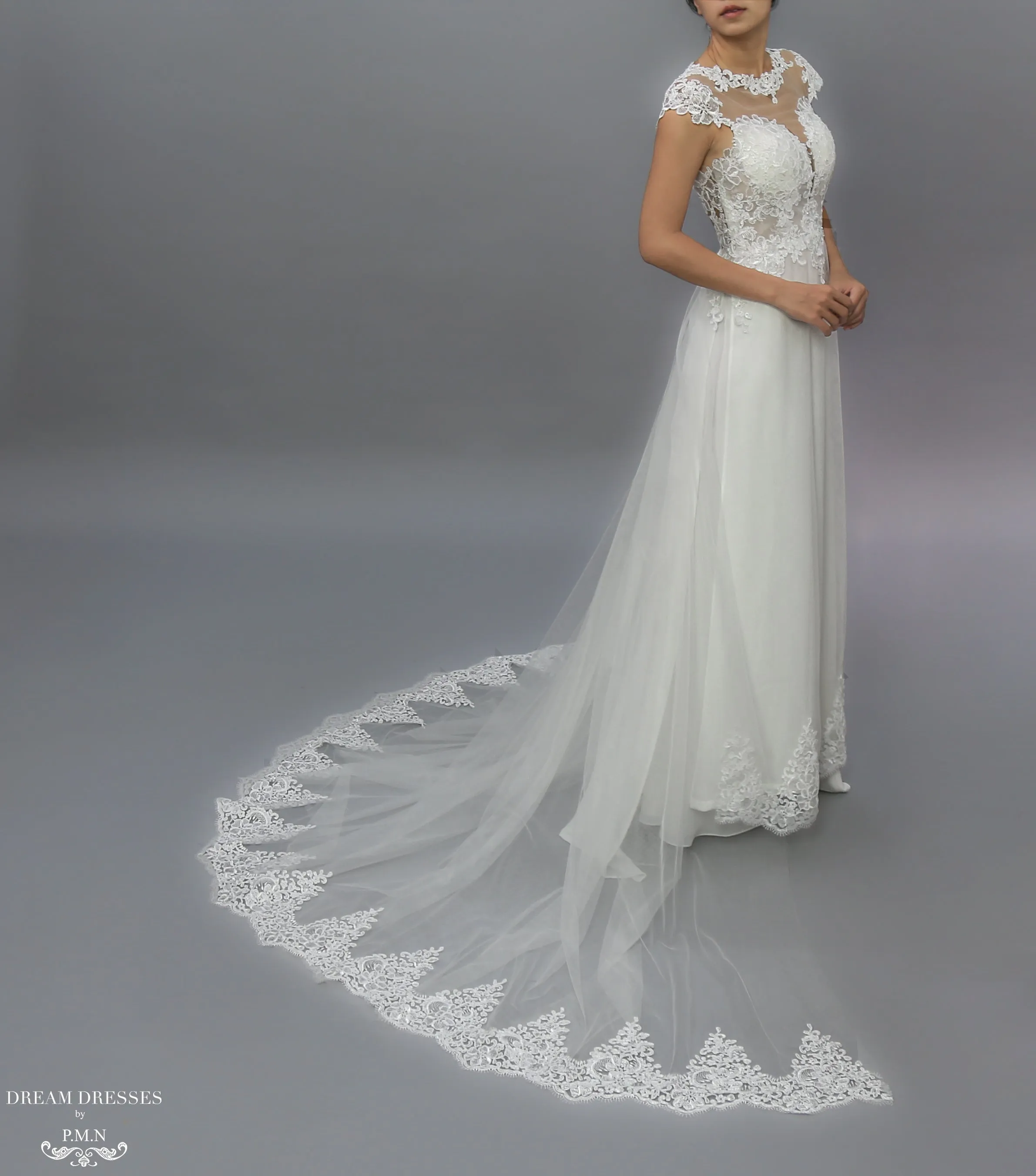 White Bridal Ao Dai | Modern Vietnamese Lace Bridal Dress (#JENY)