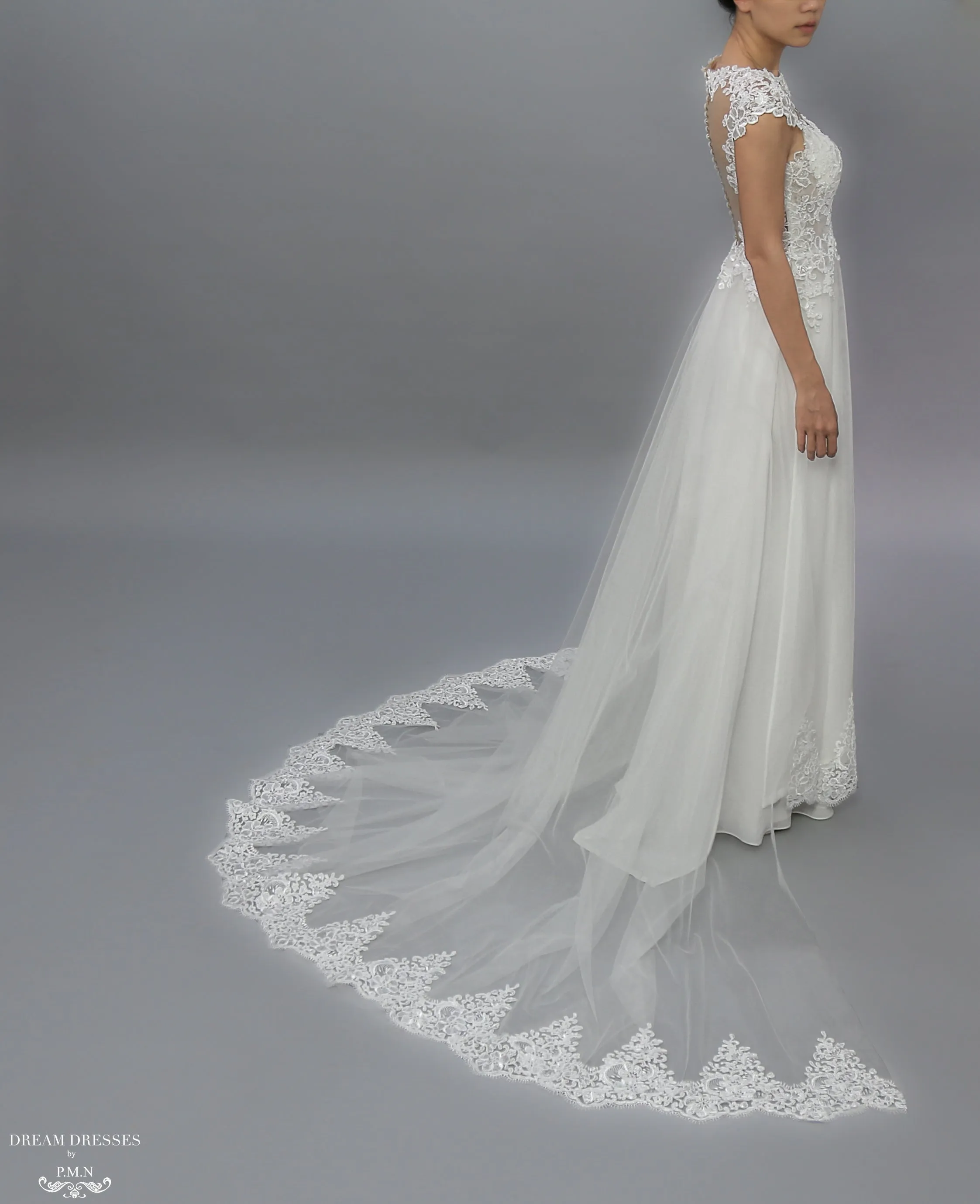 White Bridal Ao Dai | Modern Vietnamese Lace Bridal Dress (#JENY)