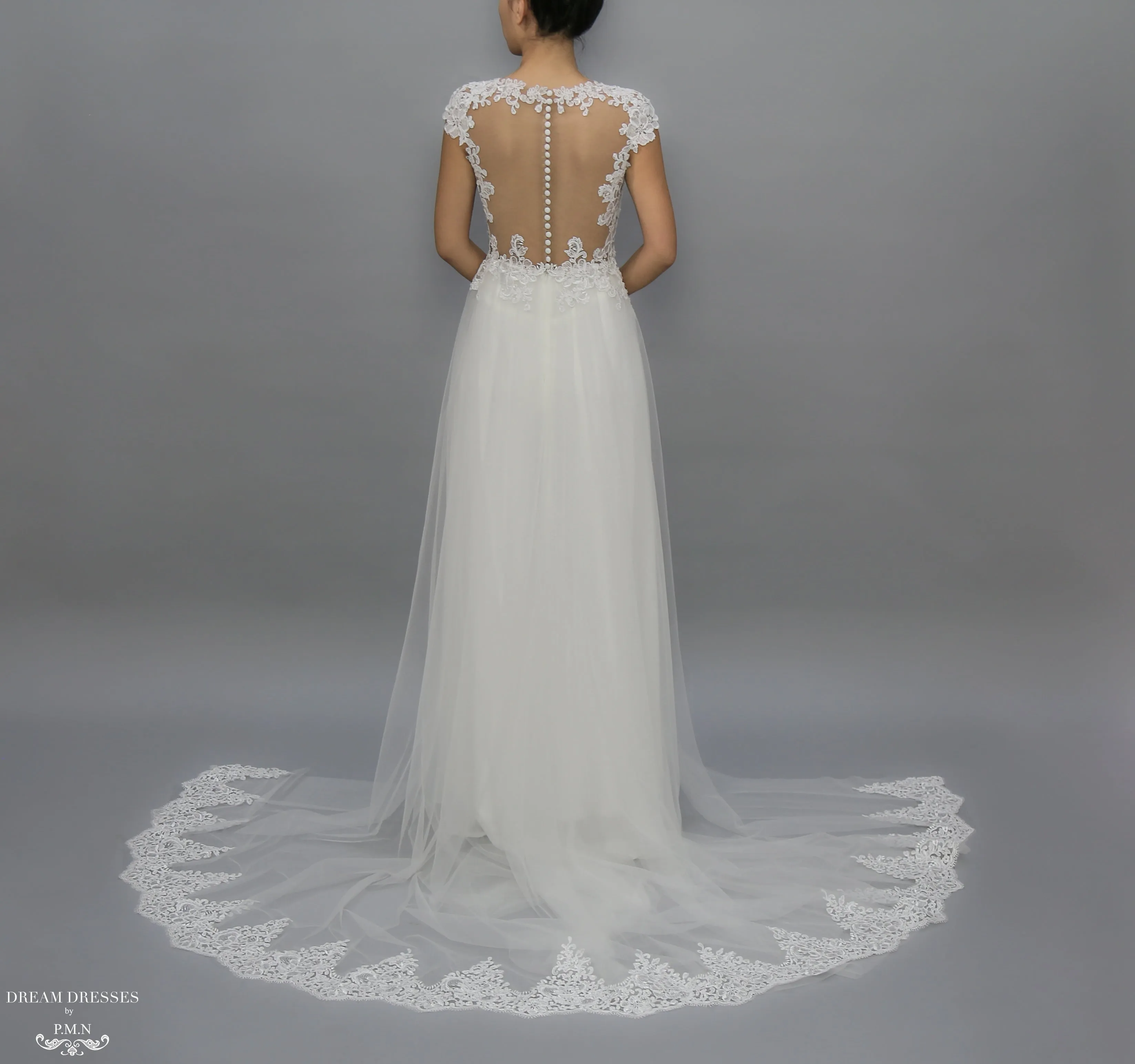 White Bridal Ao Dai | Modern Vietnamese Lace Bridal Dress (#JENY)