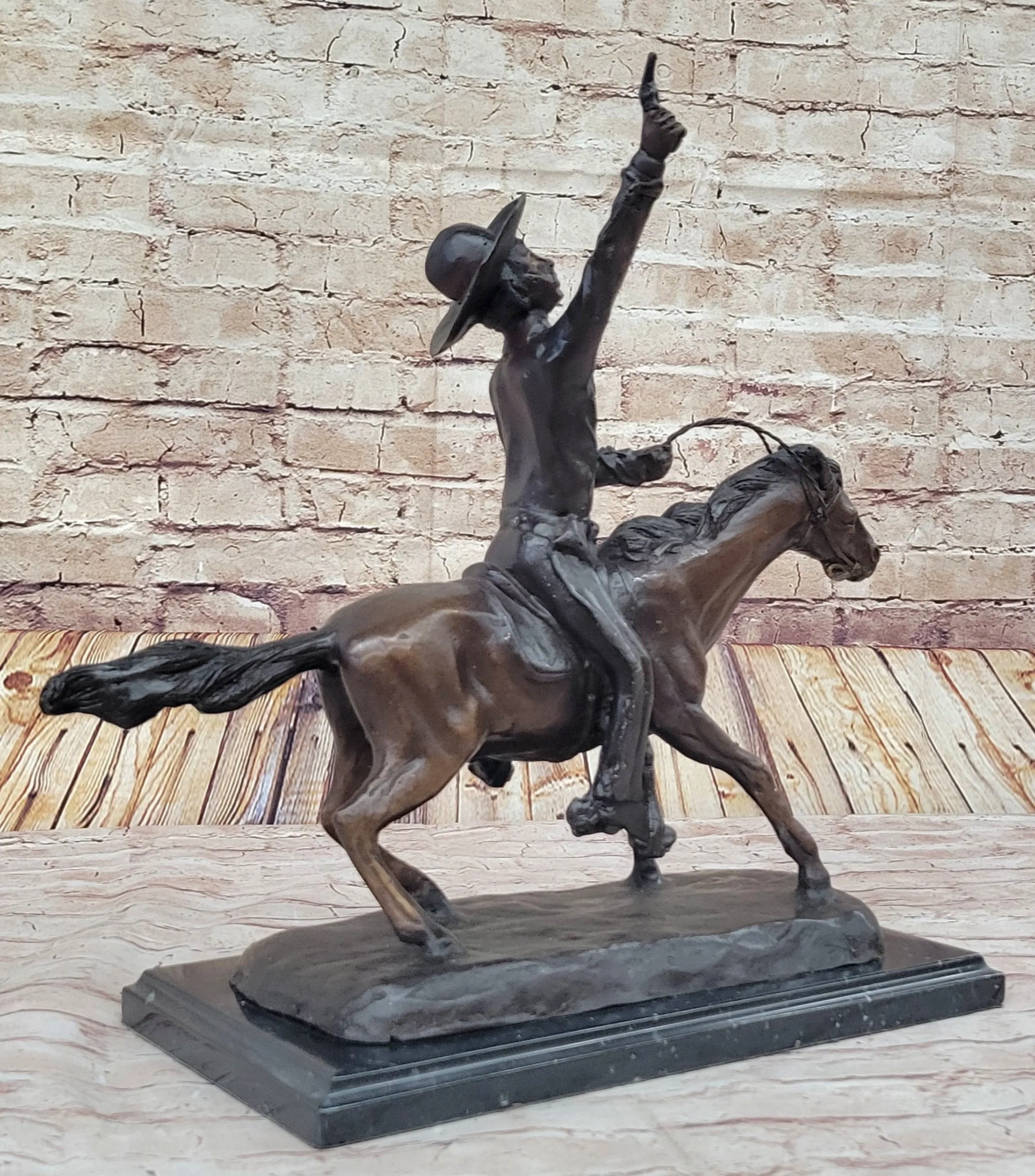 Will Rogers Cowboy on Horseback Bronze Sculpture Statue Figure Russell Western 16" x 17"