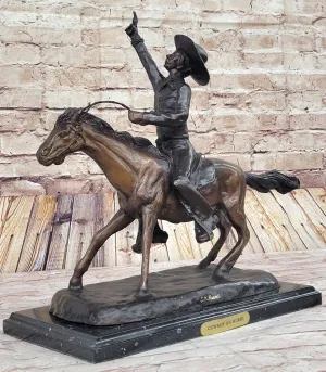 Will Rogers Cowboy on Horseback Bronze Sculpture Statue Figure Russell Western 16" x 17"