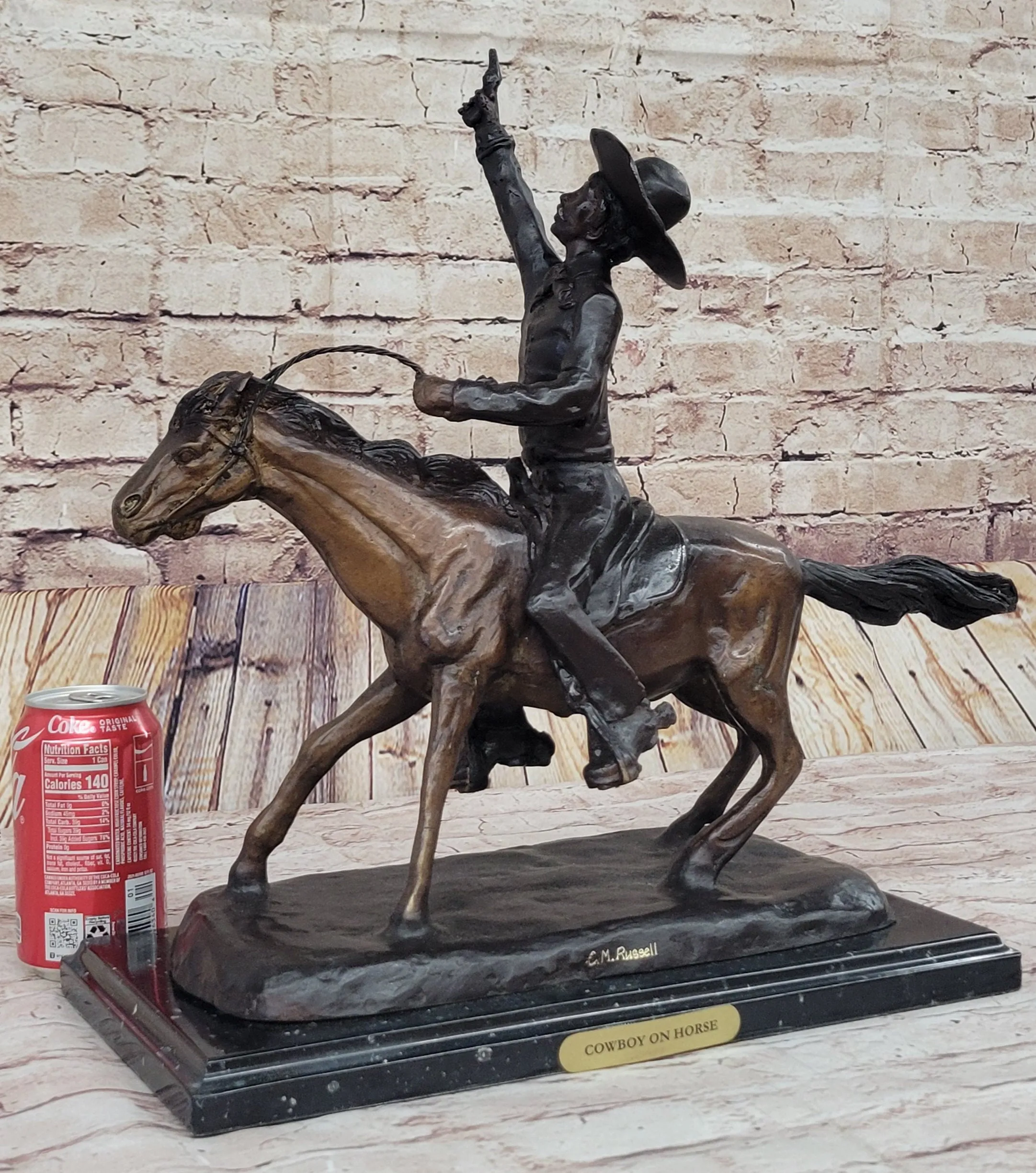 Will Rogers Cowboy on Horseback Bronze Sculpture Statue Figure Russell Western 16" x 17"