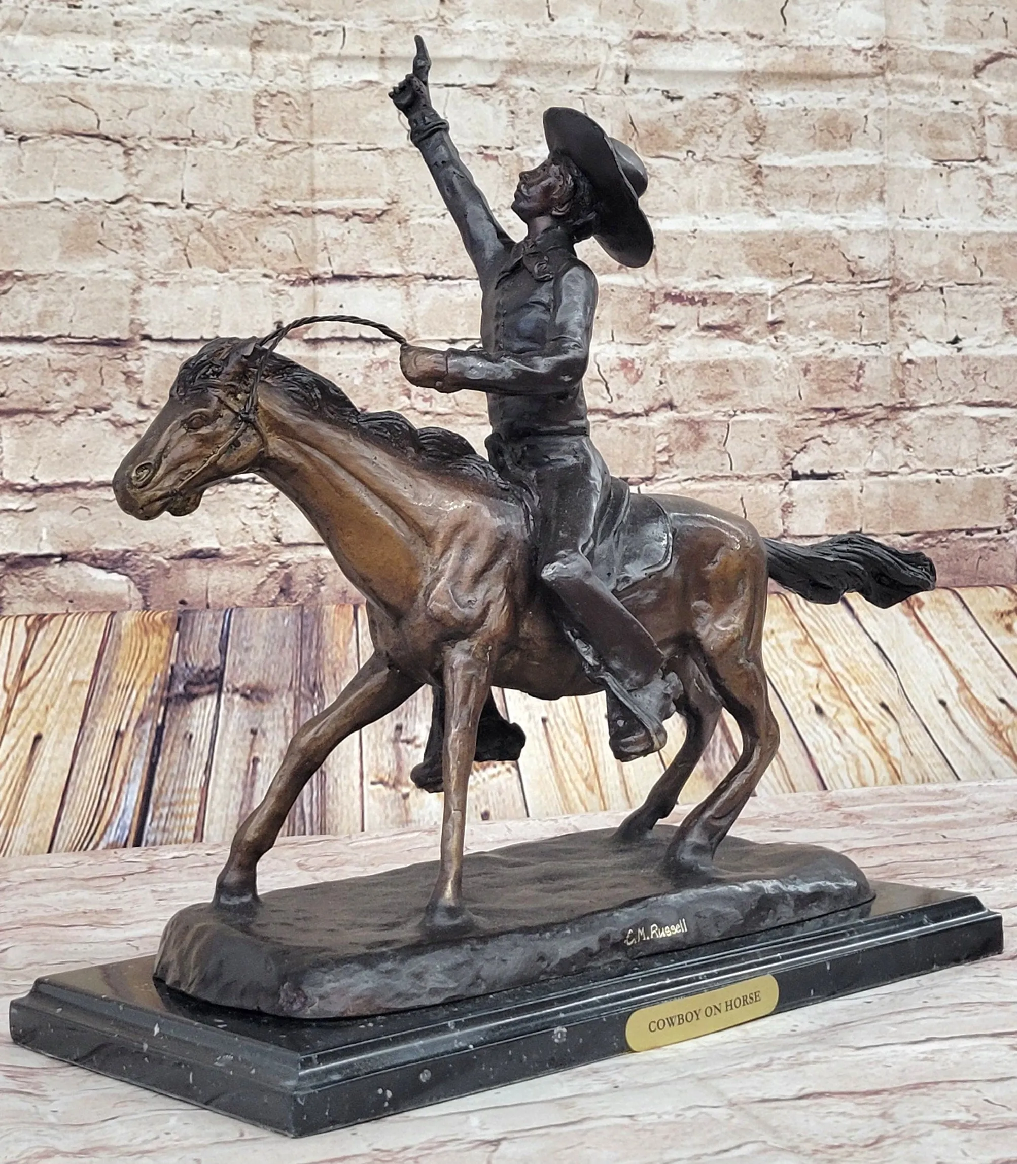 Will Rogers Cowboy on Horseback Bronze Sculpture Statue Figure Russell Western 16" x 17"