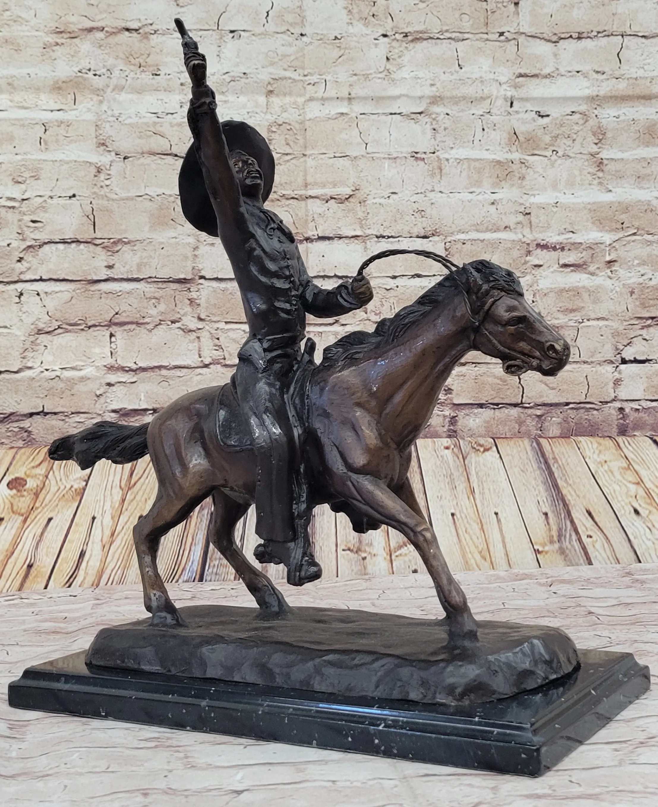 Will Rogers Cowboy on Horseback Bronze Sculpture Statue Figure Russell Western 16" x 17"